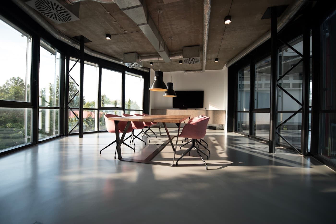 A welcoming modern workspace with collaborative desks