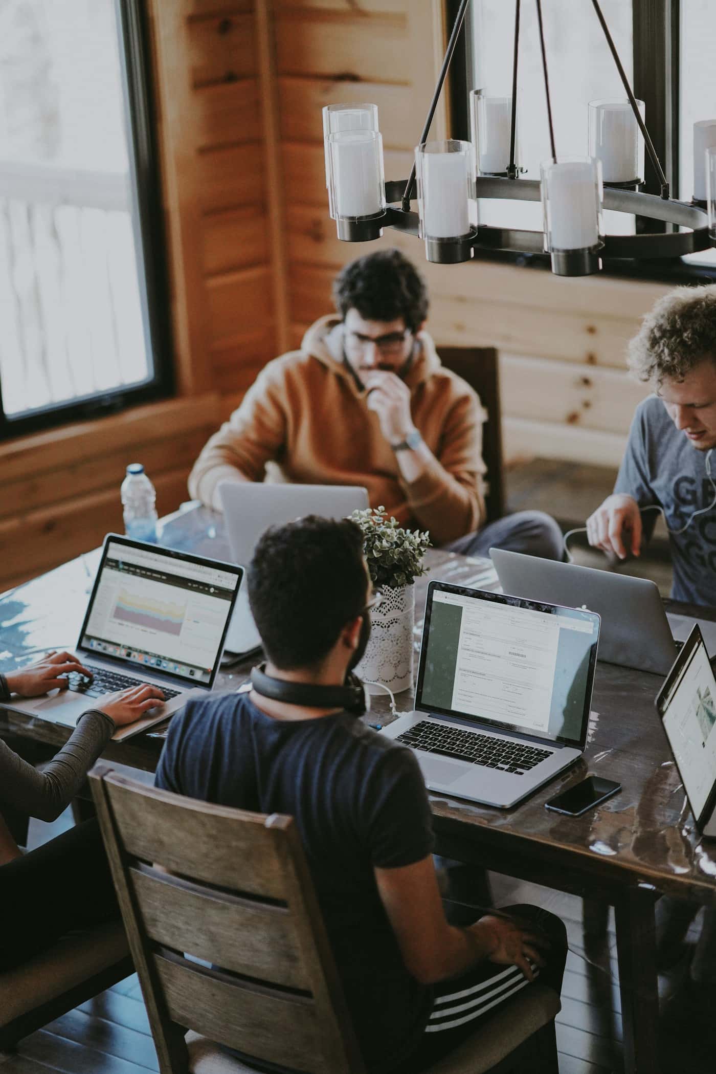 A creative team collaborating in a bright office